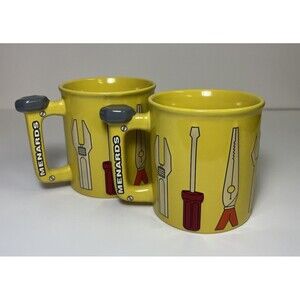 MENARDS Coffee Mug Cup Yellow 3D Tools-Brand New Set Of 2